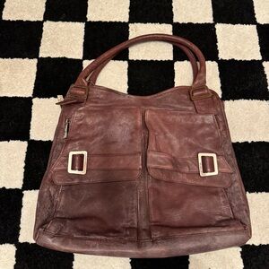 Kooba Burgundy Leather Multi Pocket Purse Shoulder Bag